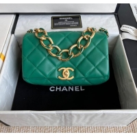 Reasonable Price Chanel FLAP BAG Lambskin & Gold-Tone Metal AS3366 green