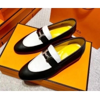 Stylish Hermes Pairs Loafer in Calfskin Black/White 0611061