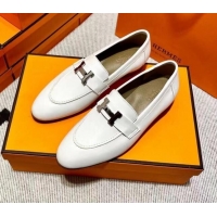 Sophisticated Hermes Pairs Loafer in Calfskin White 0611060