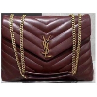 Promotional SAINT LAURENT Loulou Monogram medium quilted leather shoulder bag 74558 Wine Gold Hardware