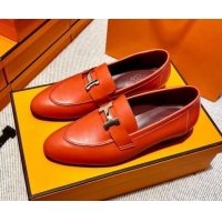 Good Quality Hermes Pairs Loafer in Calfskin Orange 0611067