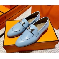 Sophisticated Hermes Pairs Loafer in Calfskin Baby Blue/Brown 0611070