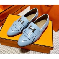 Duplicate Hermes Royal Loafer in Calfskin Baby Blue/Brown 611071