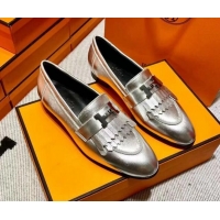 Lower Price Hermes Royal Loafer in Calfskin Silver 611072