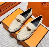 Luxury Hermes Destin Loafer in Suede Grey 0611088