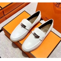 Best Grade Hermes Destin Loafer in Calfskin White 611089