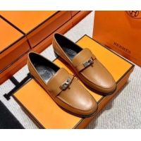 Duplicate Hermes Destin Loafer in Calfskin Brown 611091