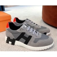 Good Looking Hermes Bouncing Knit and Suede Sneakers Grey 062223