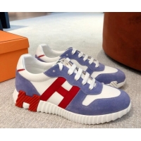 Super Quality Hermes Bouncing Knit and Suede Sneakers Purple/White 062226