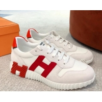 Top Quality Hermes Bouncing Knit and Suede Sneakers White 062227