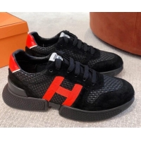 Good Quality Hermes Bouncing Woven and Suede Sneakers Black 062230