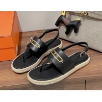 Best Price Hermes Eloise Thong Flat Sandals Black 062233