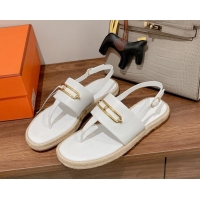 Duplicate Hermes Eloise Thong Flat Sandals White 062236