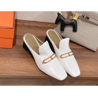 Classic Hot Hermes Eloise Swift Leather Heel Mules 5cm White 062237