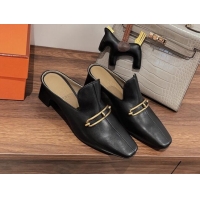 Grade Quality Hermes Eloise Swift Leather Heel Mules 5cm Black 062238