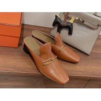 Low Price Hermes Eloise Swift Leather Heel Mules 5cm Brown 062239