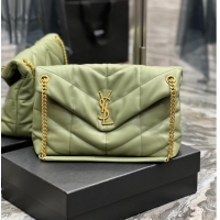 Inexpensive Yves Saint Laurent LOULOU PUFFER MEDIUM BAG IN QUILTED CRINKLED MATTE LEATHER Y577475 LIGHT GREEN