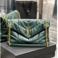 New Design Yves Saint Laurent LOULOU PUFFER MEDIUM BAG IN QUILTED CRINKLED MATTE LEATHER Y577475 blackish green