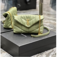 Famous Brand Yves Saint Laurent PUFFER SMALL CHAIN BAG IN QUILTED LAMBSKIN 620333 LIGHT GREEN