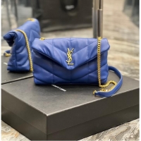 Luxurious Yves Saint Laurent PUFFER SMALL CHAIN BAG IN QUILTED LAMBSKIN 620333 blue