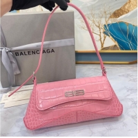 Top Quality Balenciaga LINDSAY CROCODILE EMBOSSED SMALL SHOULDER BAG WITH STRAP 6009 pink