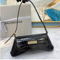 Market Sells Balenciaga LINDSAY CROCODILE EMBOSSED SMALL SHOULDER BAG WITH STRAP 6009 black