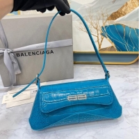 Well Crafted Balenciaga LINDSAY CROCODILE EMBOSSED SMALL SHOULDER BAG WITH STRAP 6009 blue