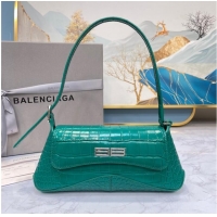 Modern Classic Balenciaga LINDSAY CROCODILE EMBOSSED SMALL SHOULDER BAG WITH STRAP 6009 green