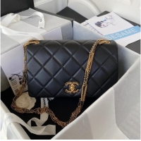 Unique Style Chanel small FLAP BAG Lambskin & Gold-Tone Metal AS3387 black