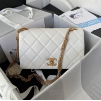 Classic Cheapest Chanel small FLAP BAG Lambskin & Gold-Tone Metal AS3387 white