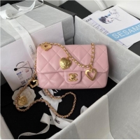 Famous Brand Chanel MINI FLAP BAG Lambskin & Gold-Tone Metal AS3457 pink