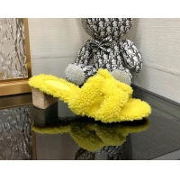 Purchase Hermes Teddy Fur Medium Heel Slide Sandals 5cm Yellow 071902