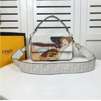 Super Quality Fendi FF glazed fabric bag with inlay Baguette F0705 gray