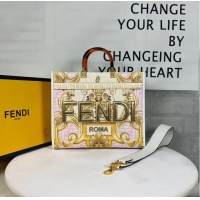 Trendy Design Fendi Sunshine Medium Fendace Printed white leather shopper 8BH386A