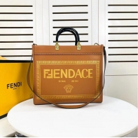 Discount Fendi Sunshine Medium Fendace Printed leather Logo shopper 8BH386A brown