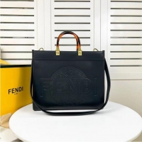 Good Product Fendi Sunshine Medium Fendace Printed black leather Logo shopper F0873 black