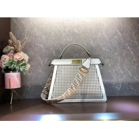 Grade Quality Fendi Peekaboo ISeeU perforated leather bag F1658 white