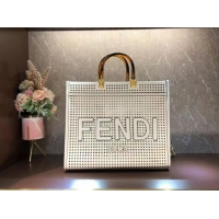 Reasonable Price Fendi Sunshine Medium Two-toned perforated leather shopper 8BH386A white