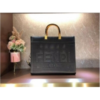 Unique Grade Fendi Sunshine Medium Two-toned perforated leather shopper 8BH386A black