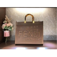 Inexpensive Fendi Sunshine Medium Two-toned perforated leather shopper 8BH386A Coffee