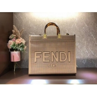 Top Grade Fendi Sunshine Medium Two-toned perforated leather shopper 8BH386A apricot