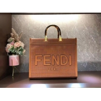 Most Popular Fendi Sunshine Medium Two-toned perforated leather shopper 8BH386A brown