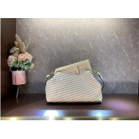 New Style FENDI FIRST MEDIUM Mint leather interlace bag 8BP127AB cream