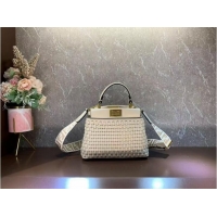 Top Quality Fendi Peekaboo Mini braided leather bag 8BN244A Beige