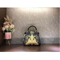 Grade Promotional Fendi mini Peekaboo printed silk bag bag F1952 black