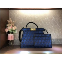 Best Product Fendi Peekaboo ISeeU FF tapestry fabric bag F1982 blue