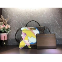 Big Discount Fendi Peekaboo ISeeU FF printed silk bag F1983 brown