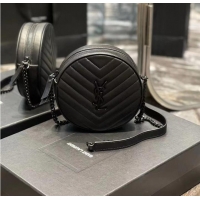 Good Taste SAINT LAURENT VINYLE ROUND CAMERA BAG IN CHEVRON-QUILTED GRAIN DE POUDRE EMBOSSED LEATHER 6104361 black