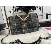 Market Sells CHANEL 19 Flap Bag Wool Tweed & gold-Finish Metal AS1160 gray