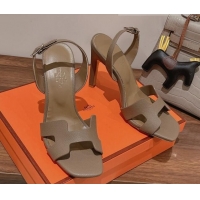 Luxury Hermes Ella High Heel Sandals 10cm in Grained Leather Grey/Silver 071924